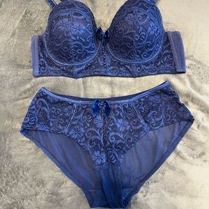 Contour Balconette and Panty 2 Piece Set Blue NWOT